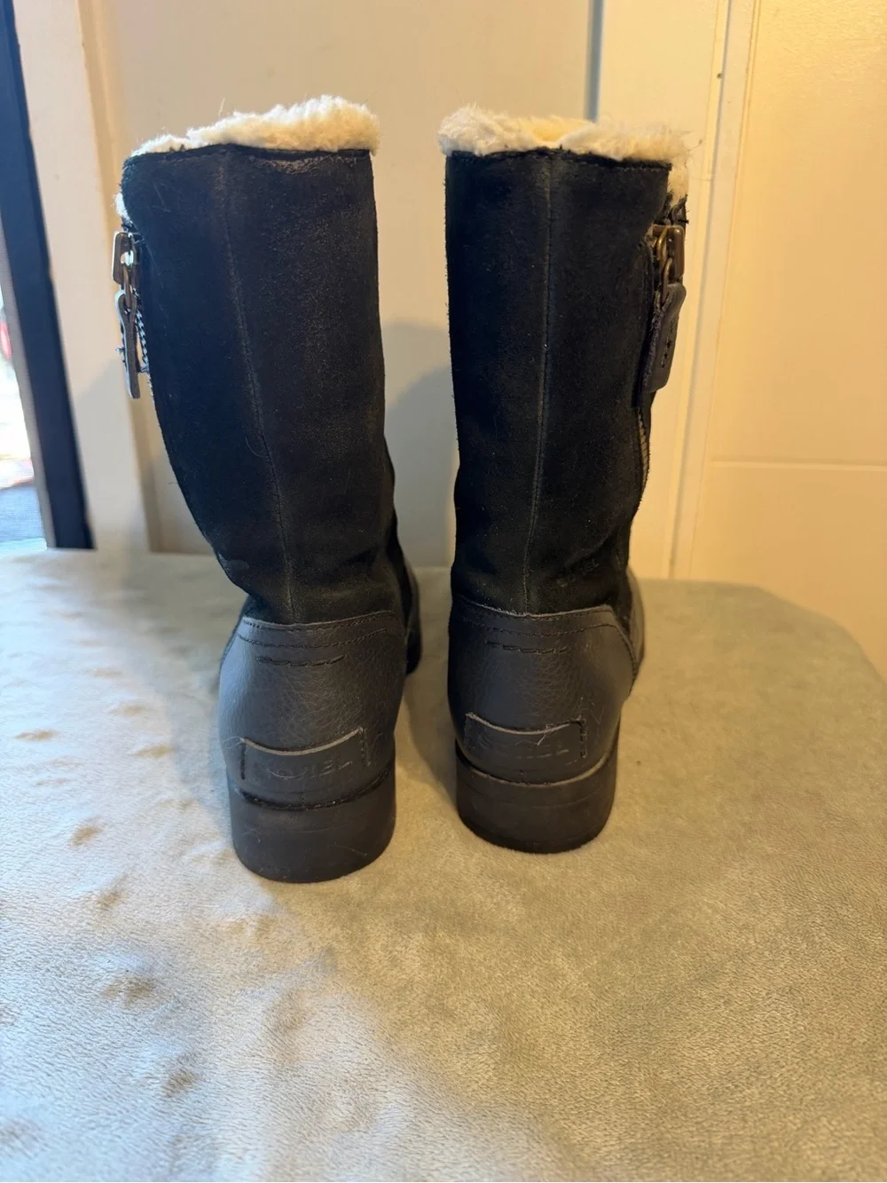 Women's Sorrel Emilie Black Mid-Calf Leather & Suede Zip Boots - Picture 7 of 14